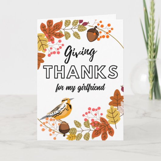 Carte Thanksgiving Wreath and Bird pour Girfriend (Devant)
