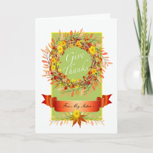 Carte Thanksgiving Wreath for Sister Custom Front (Devant)