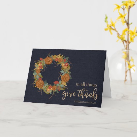 Carte Thanksgiving Wreath Scriture Donner Merci (Fleur jaune)