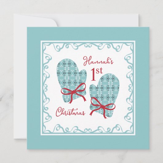 Carte The 1st Christmas Mittens Red Bow Holiday Card (Devant)