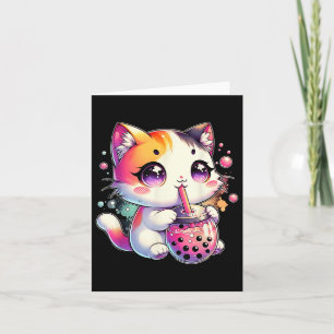 Carte Thé aux perles de chat anime japonais kawaii neko