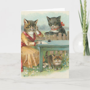 Carte "The Cat Family" Vintage Greeting Card