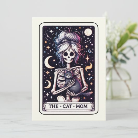 Carte The Cat Mom Tarot Card Mother's Day Skeleton (Debout devant)