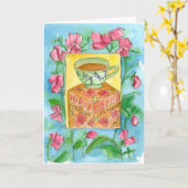 Carte Thé et fleurs Joyeux Pois doux d'anniversaire (Fleur jaune)