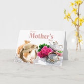 Carte Thé Party de la Fête des Mères avec un Cochon d'In (Fleur jaune)