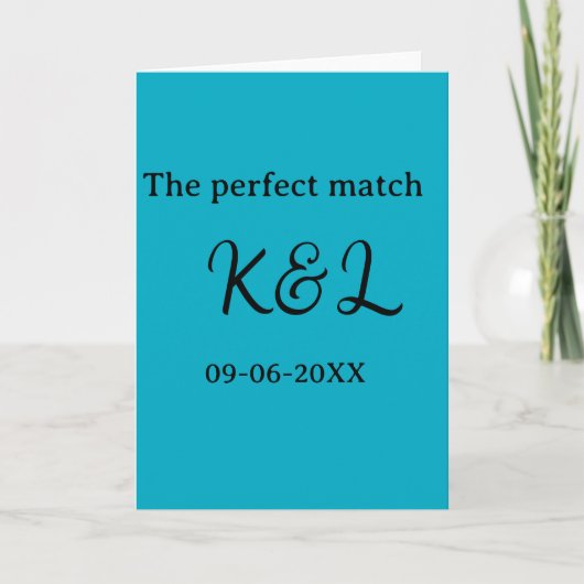 Carte The perfect match couple name letter date blue sim (Devant)