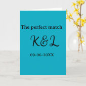Carte The perfect match couple name letter date blue sim (Fleur jaune)