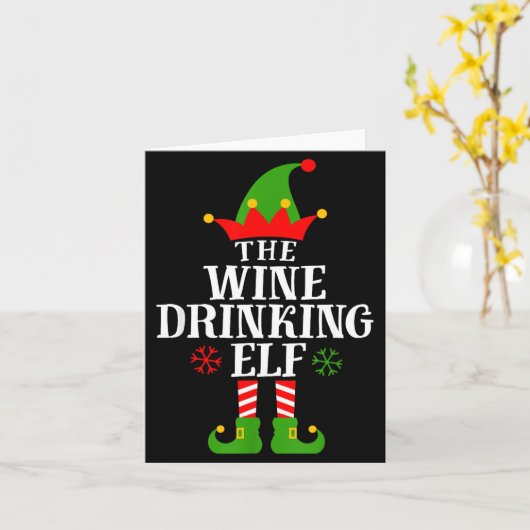Carte The Wine Drinking Elf Funny Matching Family Christ (Fleur jaune)