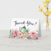 Carte Théière d'aquarelle et Merci floral (Fleur jaune)