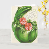 Carte Théière verte rose trèfle Saint-Patrick (Fleur jaune)