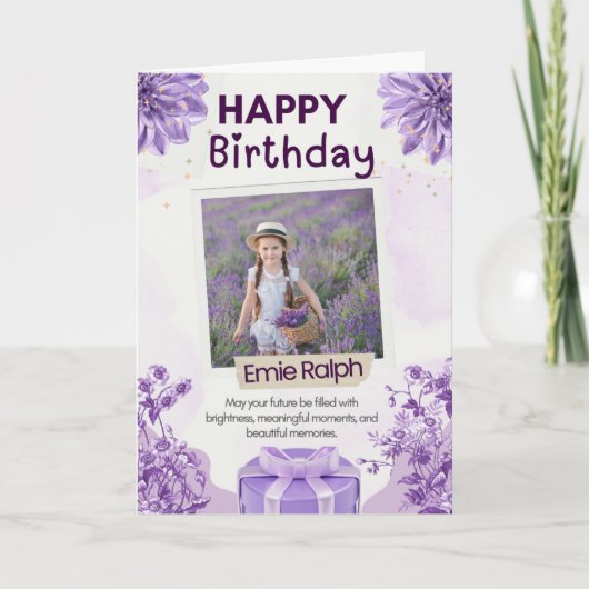 Carte Thème Anniversaire Violet (Devant)