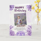 Carte Thème Anniversaire Violet (Fleur jaune)