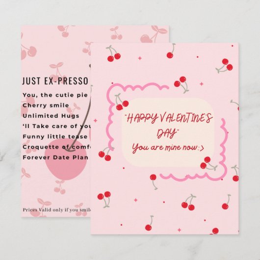Carte Thème cerise Saint Valentin mignon drôle (Devant / Derrière)