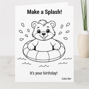 Carte Thème d'anniversaire de piscine d'ours mignon gran
