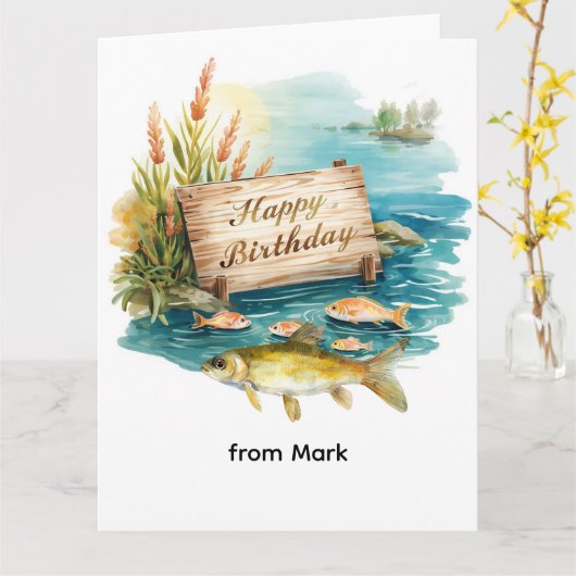 Carte Thème d'anniversaire pêche (Fleur jaune)