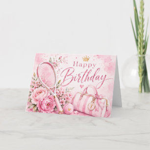 Carte Thème d'anniversaire rose de tennis pour femme jou