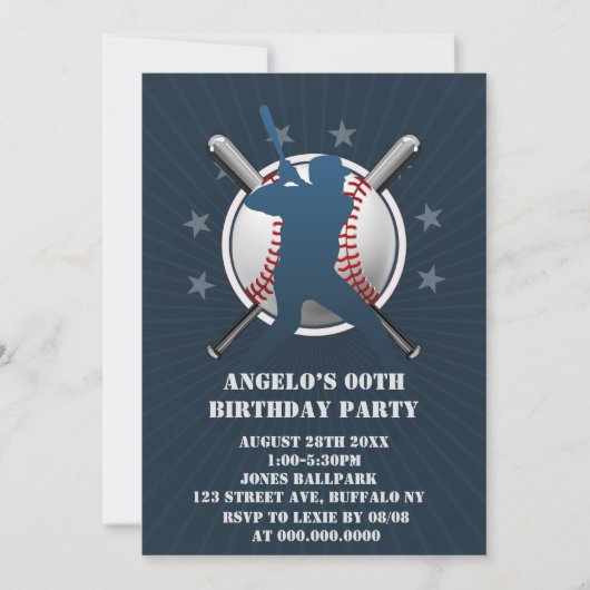 Carte Thème de baseball fête d'anniversaire (Devant)
