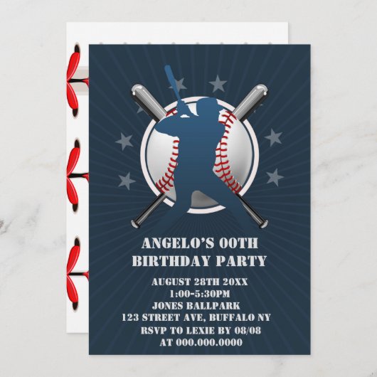 Carte Thème de baseball fête d'anniversaire (Devant / Derrière)