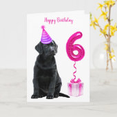 Carte Thème de chiot 6e anniversaire - mignon chien rose (Fleur jaune)