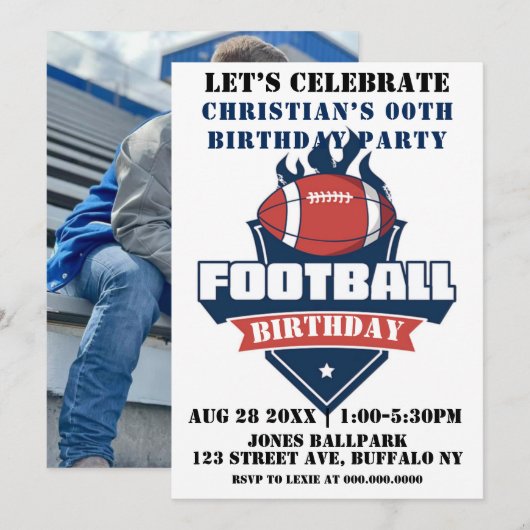 Carte Thème de football Photo Anniversaire Fête Invitati (Devant / Derrière)