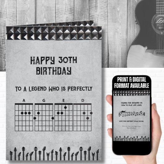 Carte thème de guitare Rockstar pour 30 ans