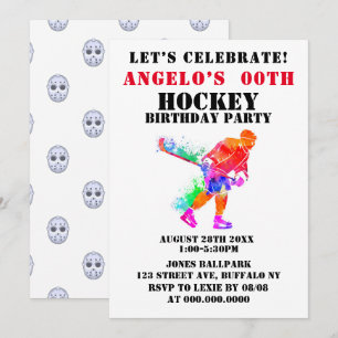 Carte Thème de hockey peint coloré Anniversaire Invitati