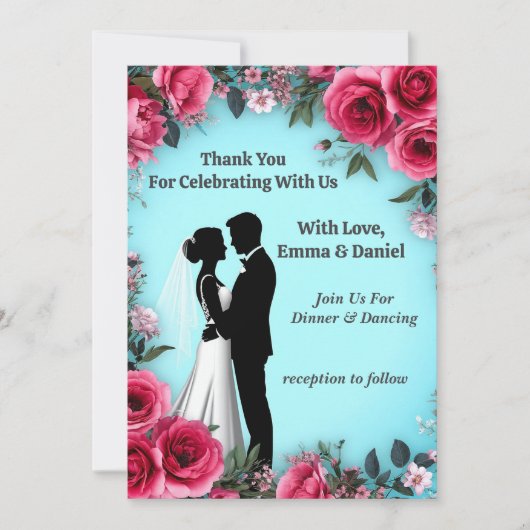 Carte 💐 Thème de mariage Rose Turquoise Romantique Set (Devant)