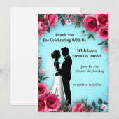 Carte 💐 Thème de mariage Rose Turquoise Romantique Set (Devant / Derrière)