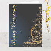 Carte Thème de Noël bleu avec arbre de Noël doré (Fleur jaune)