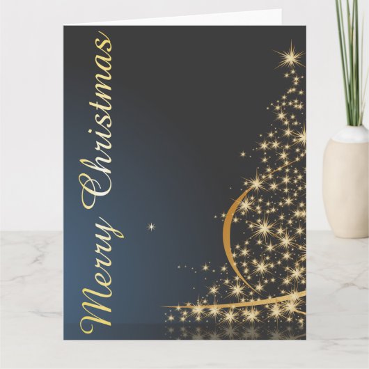 Carte Thème de Noël bleu avec arbre de Noël doré (Devant)