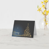 Carte Thème de Noël bleu avec arbre de Noël doré (Fleur jaune)