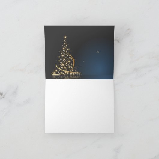 Carte Thème de Noël bleu avec arbre de Noël doré (Intérieur)