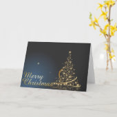 Carte Thème de Noël bleu avec arbre de Noël doré (Fleur jaune)