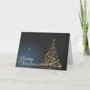 Carte Thème de Noël bleu avec arbre de Noël doré