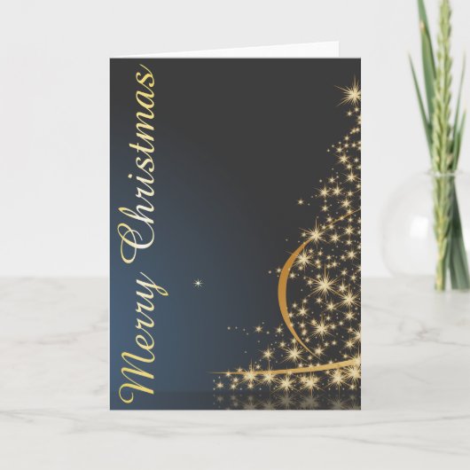 Carte Thème de Noël bleu avec sapin de Noël doré (Devant)
