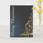 Carte Thème de Noël bleu avec sapin de Noël doré (Fleur jaune)