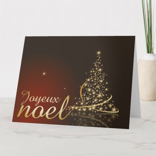 Carte Thème de Noël rouge avec sapin de Noël doré (Devant)