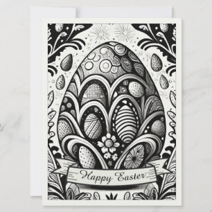 Carte Thème de Pâques B/W Dessin animé avec œufs de Pâqu