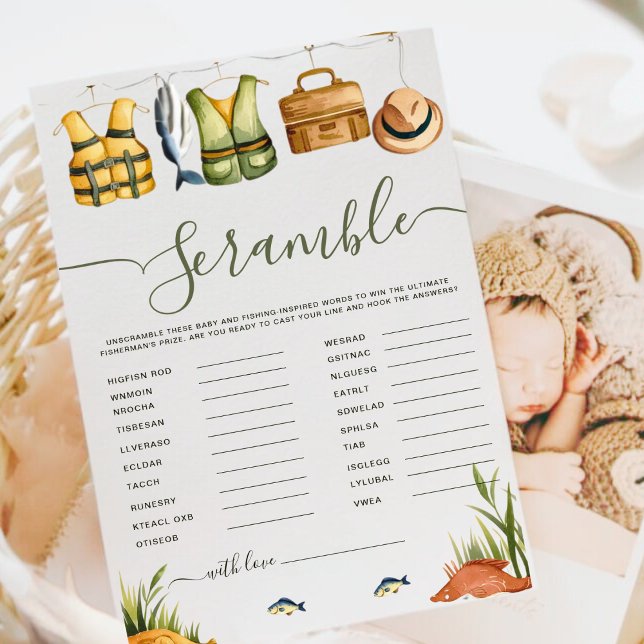 Carte Thème de pêche Baby shower Débrouiller jeu de mots (Créateur téléchargé)