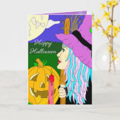 Carte Thème de sorcière pour Halloween (Fleur jaune)