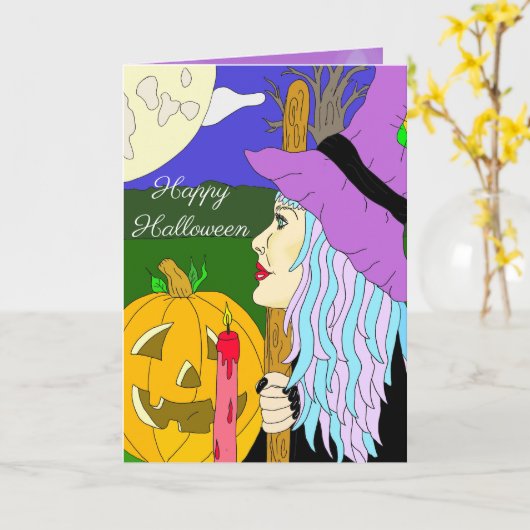 Carte Thème de sorcière pour Halloween (Fleur jaune)