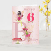 Carte Thème Fée Fille Cheveux foncé Rose Enfant Âge Anni (Fleur jaune)