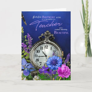 Carte Thème floral pour l'anniversaire tardif d'un ensei