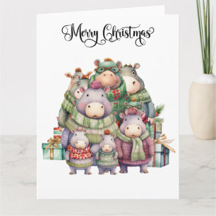 Carte Thème Hippopotame Noël pour les amoureux des anima