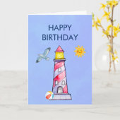 Carte Thème nautique phare Anniversaire (Fleur jaune)