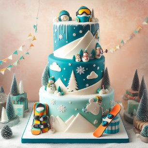CARTE THÈME PLANCHE À NEIGE HIVER GATEAU D'ANNIVERSAIRE