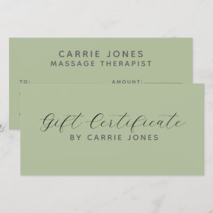Carte Thérapeute en Massage Simple Vert Sauge