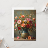 Carte Thinking of You Bright Flowers in Pitcher Flat (Devant/Arrière en situation)