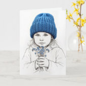 Carte Thinking of You Girl In a Blue Knit Hat (Fleur jaune)