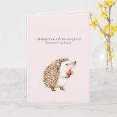 Carte Thinking of you Hedgehog Hearts in Hands (Fleur jaune)
